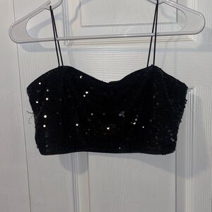 SHEIN Black Sequin Spaghetti-Strap Crop Top